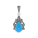 Sterling Silver 925 Pendant Embedded With Natural Processed Turquoise And Marcasite Stones