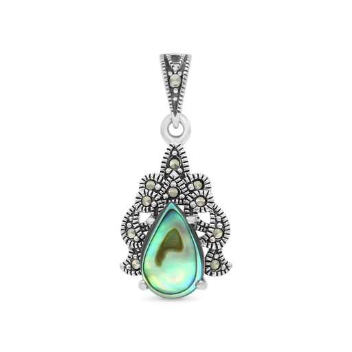 [PND04MAR00ABAA415] Sterling Silver 925 Pendant Embedded With Natural Blue Shell And Marcasite Stones