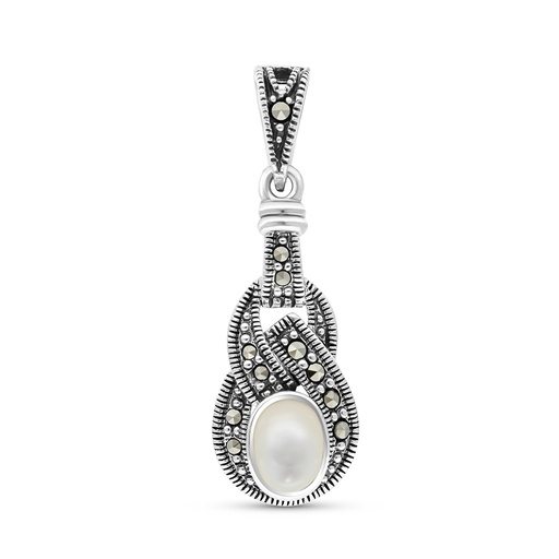 [PND04MAR00MOPA416] Sterling Silver 925 Pendant Embedded With Natural White Shell And Marcasite Stones