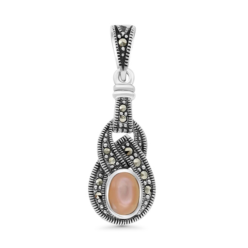 [PND04MAR00PNKA416] Sterling Silver 925 Pendant Embedded With Natural Pink Shell And Marcasite Stones
