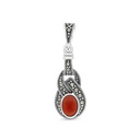 Sterling Silver 925 Pendant Embedded With Natural Aqiq And Marcasite Stones