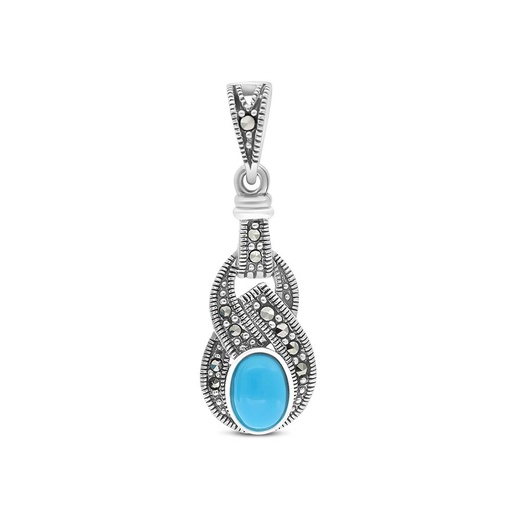 [PND04MAR00TRQA416] Sterling Silver 925 Pendant Embedded With Natural Processed Turquoise And Marcasite Stones