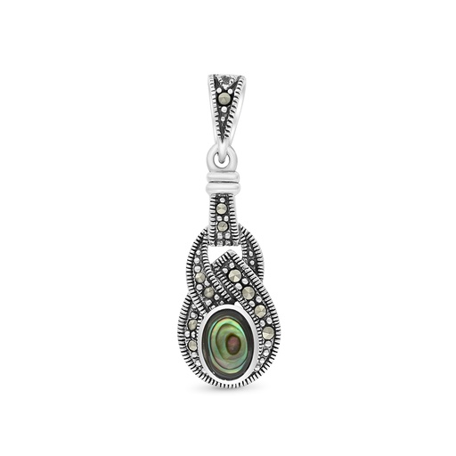 [PND04MAR00ABAA416] Sterling Silver 925 Pendant Embedded With Natural Blue Shell And Marcasite Stones