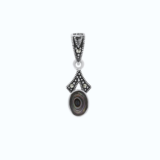[PND04MAR00ABAA545] Sterling Silver 925 Pendant Embedded With Natural Blue Shell And Marcasite Stones