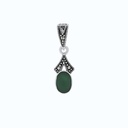 Sterling Silver 925 Pendant Embedded With Natural Green Agate And Marcasite Stones