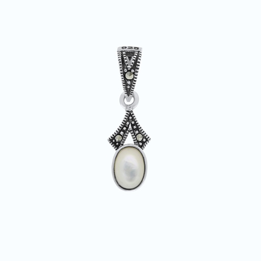 [PND04MAR00MOPA545] Sterling Silver 925 Pendant Embedded With Natural White Shell And Marcasite Stones