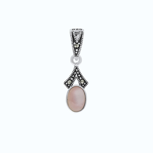 [PND04MAR00PNKA545] Sterling Silver 925 Pendant Embedded With Natural Pink Shell And Marcasite Stones