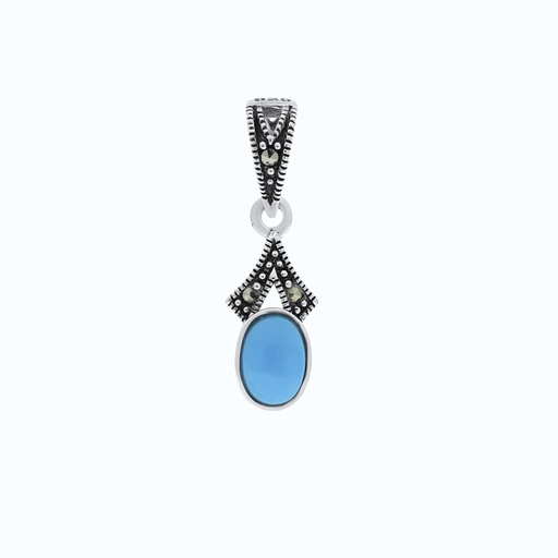 [PND04MAR00TRQA545] Sterling Silver 925 Pendant Embedded With Natural Processed Turquoise And Marcasite Stones
