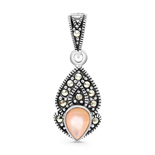 [PND04MAR00PNKA419] Sterling Silver 925 Pendant Embedded With Natural Pink Shell And Marcasite Stones