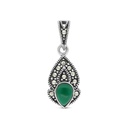 Sterling Silver 925 Pendant Embedded With Natural Green Agate And Marcasite Stones