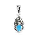 Sterling Silver 925 Pendant Embedded With Natural Processed Turquoise And Marcasite Stones