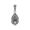 Sterling Silver 925 Pendant Embedded With Natural Blue Shell And Marcasite Stones