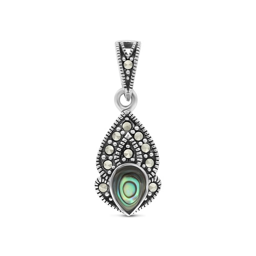 [PND04MAR00ABAA419] Sterling Silver 925 Pendant Embedded With Natural Blue Shell And Marcasite Stones