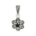 Sterling Silver 925 Pendant Embedded With Natural Black Agate And Marcasite Stones