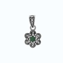 Sterling Silver 925 Pendant Embedded With Natural Green Agate And Marcasite Stones