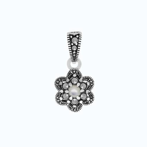 [PND04MAR00MOPA546] Sterling Silver 925 Pendant Embedded With Natural White Shell And Marcasite Stones
