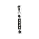 Sterling Silver 925 Pendant Embedded With Natural Black Agate And Marcasite Stones