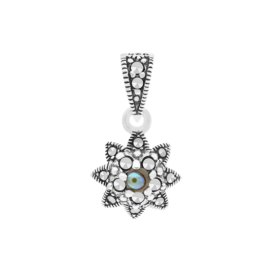 [PND04MAR00ABAA547] Sterling Silver 925 Pendant Embedded With Natural Blue Shell And Marcasite Stones