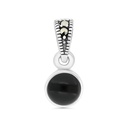 Sterling Silver 925 Pendant Embedded With Natural Black Agate And Marcasite Stones