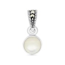 Sterling Silver 925 Pendant Embedded With Natural White Shell And Marcasite Stones