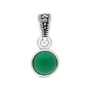 Sterling Silver 925 Pendant Embedded With Natural Green Agate And Marcasite Stones