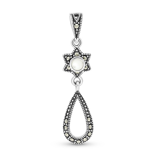 [PND04MAR00MOPA424] Sterling Silver 925 Pendant Embedded With Natural White Shell And Marcasite Stones
