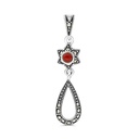 Sterling Silver 925 Pendant Embedded With Natural Aqiq And Marcasite Stones