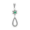 Sterling Silver 925 Pendant Embedded With Natural Green Agate And Marcasite Stones