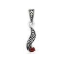 Sterling Silver 925 Pendant Embedded With Natural Aqiq And Marcasite Stones