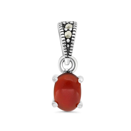 [PND04MAR00RAGA426] Sterling Silver 925 Pendant Embedded With Natural Aqiq And Marcasite Stones