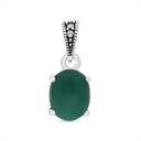 Sterling Silver 925 Pendant Embedded With Natural Green Agate And Marcasite Stones