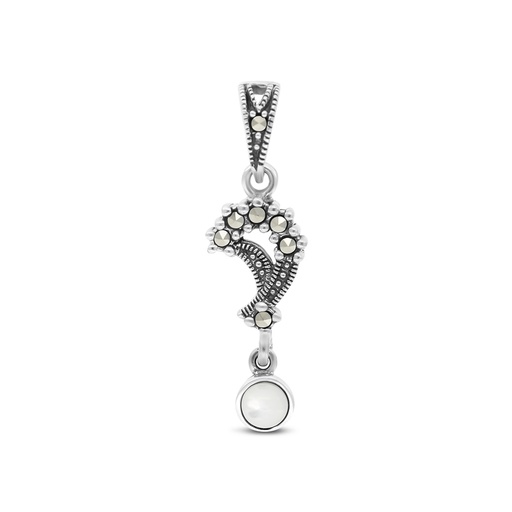 [PND04MAR00MOPA429] Sterling Silver 925 Pendant Embedded With Natural White Shell And Marcasite Stones
