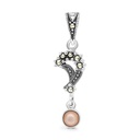 Sterling Silver 925 Pendant Embedded With Natural Pink Shell And Marcasite Stones