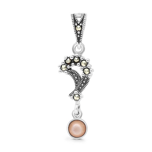 [PND04MAR00PNKA429] Sterling Silver 925 Pendant Embedded With Natural Pink Shell And Marcasite Stones
