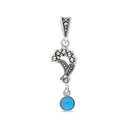 Sterling Silver 925 Pendant Embedded With Natural Processed Turquoise And Marcasite Stones