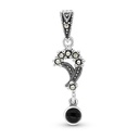 Sterling Silver 925 Pendant Embedded With Natural Black Agate And Marcasite Stones