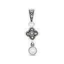 Sterling Silver 925 Pendant Embedded With Natural White Shell And Marcasite Stones