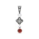 Sterling Silver 925 Pendant Embedded With Natural Aqiq And Marcasite Stones