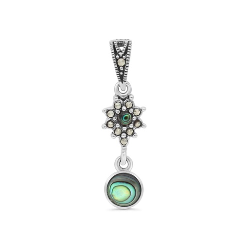 [PND04MAR00ABAA432] Sterling Silver 925 Pendant Embedded With Natural Blue Shell And Marcasite Stones