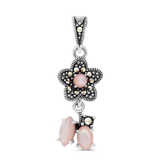 [PND04MAR00PNKA433] Sterling Silver 925 Pendant Embedded With Natural Pink Shell And Marcasite Stones