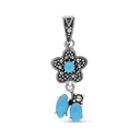 Sterling Silver 925 Pendant Embedded With Natural Processed Turquoise And Marcasite Stones