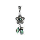 Sterling Silver 925 Pendant Embedded With Natural Blue Shell And Marcasite Stones