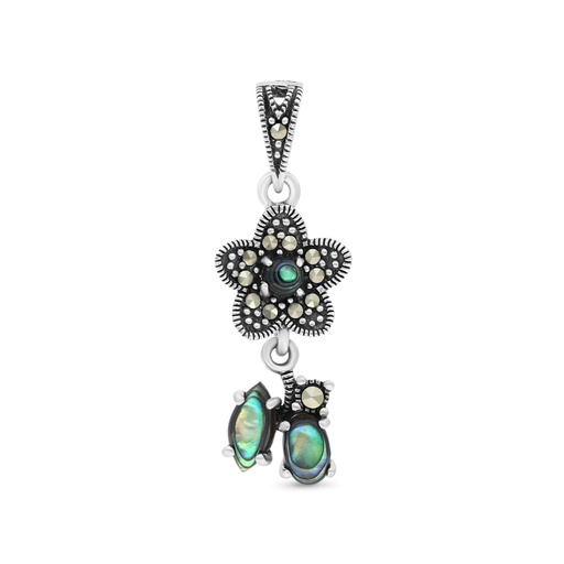 [PND04MAR00ABAA433] Sterling Silver 925 Pendant Embedded With Natural Blue Shell And Marcasite Stones