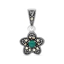 Sterling Silver 925 Pendant Embedded With Natural Green Agate And Marcasite Stones