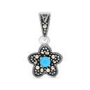 Sterling Silver 925 Pendant Embedded With Natural Processed Turquoise And Marcasite Stones