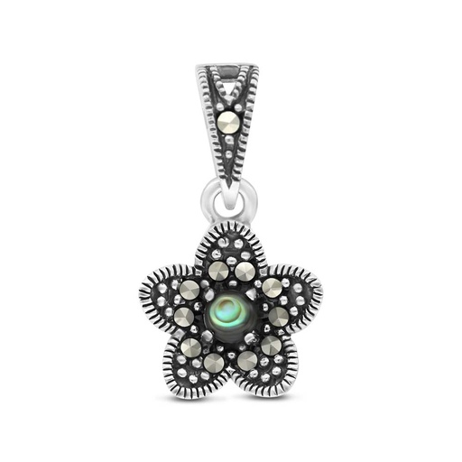 [PND04MAR00ABAA434] Sterling Silver 925 Pendant Embedded With Natural Blue Shell And Marcasite Stones