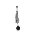 Sterling Silver 925 Pendant Embedded With Natural Black Agate And Marcasite Stones