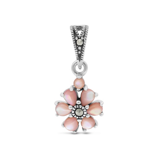 [PND04MAR00PNKA442] Sterling Silver 925 Pendant Embedded With Natural Pink Shell And Marcasite Stones
