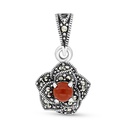 Sterling Silver 925 Pendant Embedded With Natural Aqiq And Marcasite Stones