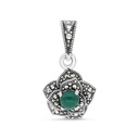 Sterling Silver 925 Pendant Embedded With Natural Green Agate And Marcasite Stones